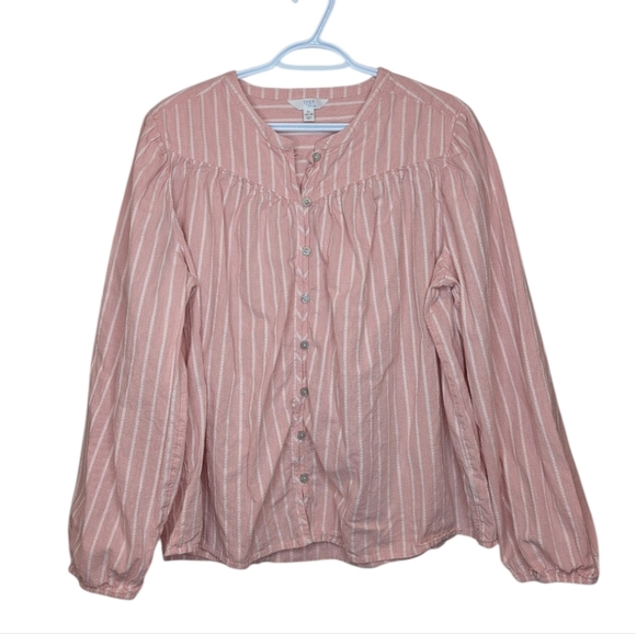 Time and Tru Pink White Stripe Women's Puff Long Sleeve Cotton Top XL (16-18) - Picture 2 of 10